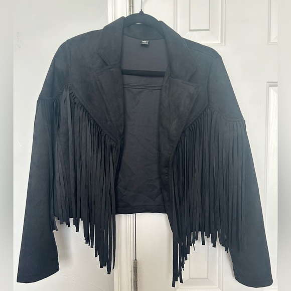 SHEIN Jackets & Blazers - SHEIN Black Suede Fringe Crop Jacket